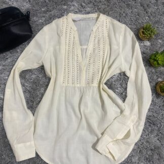 Blusa De algodón De Marfil Talla Chica